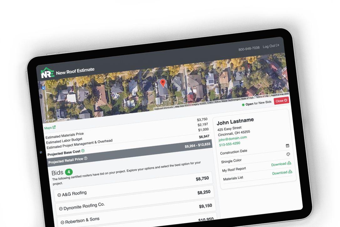 free roof estimate report